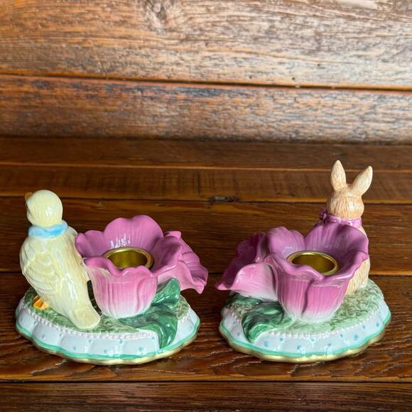 Vintage Easter Duck & Bunny Ceramic Candle Holders Spring Home Decor Set Cute - Picture 9 of 10